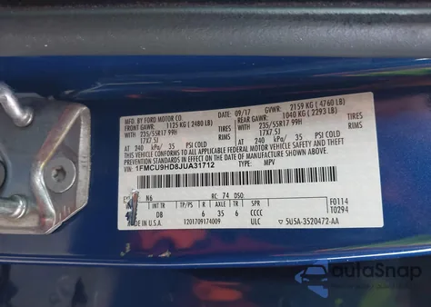 2018 Ford Escape Sel из США, поврежденный, VIN 1FMCU9HD8JUA31712